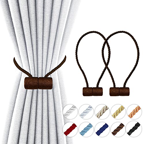 18 Inch Strong Magnetic Curtain Tiebacks, Curtain Holdbacks Modern Upgrade Strong 2021 New Twisted Style Decorative Drapery Rope Tie Backs(2 Pack Dark Coffee) - color: Dark Coffee