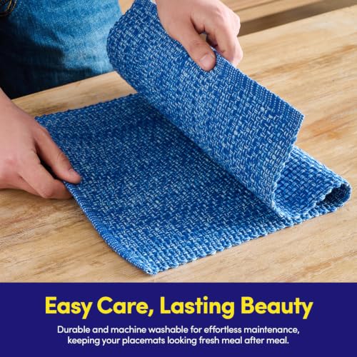 Sweet Home Collection 100% Cotton Placemats for Dining Room Rectangle Two Tone Woven Fabric 13" x 19" Soft Durable Table Mat Set, Set of 4, Dark Blue - color: Dark Blue, size: Rectangle 13" x 19"