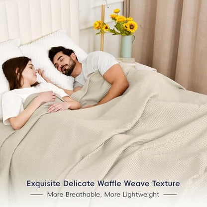 PHF 100 Cotton Waffle Big Family Oversized Blanket, 120" X 120" Linen/Stone - color: Linen/Stone, size: Oversized King(120" x 120")