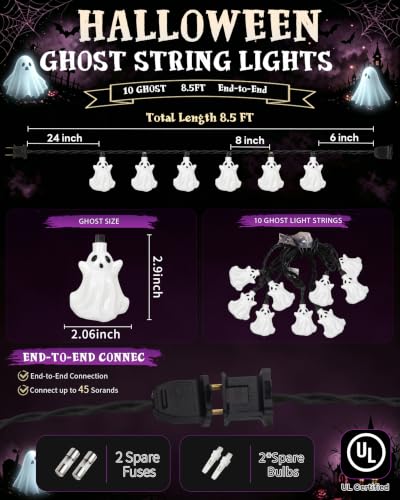 8.5FT Halloween White Ghost String Lights, Plug-in 10 LED Decor - color: Fairy Lights