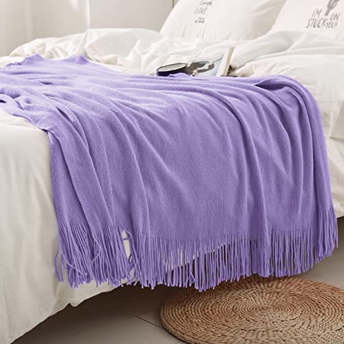 Homiest Lavender Knitted Throw Blanket with Fringe, 50x60 Inch - color: Lavender, size: 50" x 60"