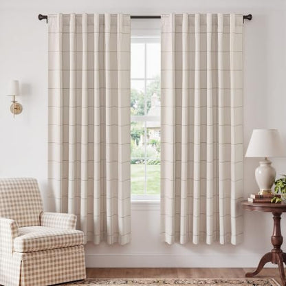 NICETOWN 100% Blackout Plaid Curtains for Home Office, W52xL72, 2 Panels - color: Taupe, size: 52"W x 72"L (Pack of 2)