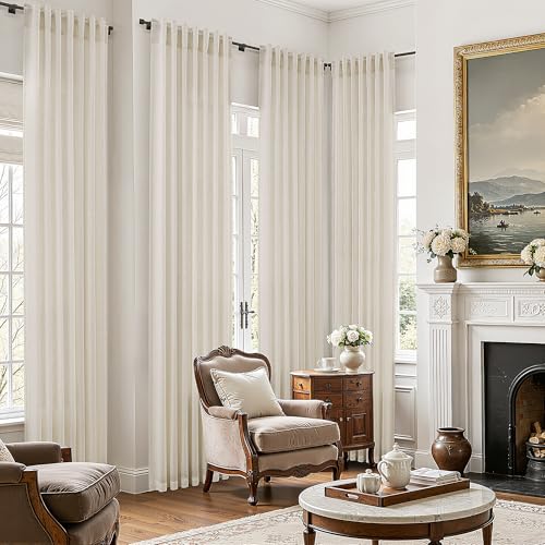 BOODII Linen Curtains 120 Inch Long 10ft for Living Room Birch Beige - color: Birch Beige, size: 52"W x 120"L (Pack of 2)