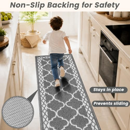 3 Piece Kitchen Rugs, Non Slip Waterproof Mats for Home(Grey) - color: Grey, size: 3-SET