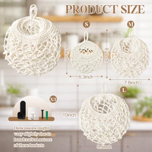 Honeydak 3 Hanging Baskets, Cream, Open Mesh Teardrop - color: Cream, style: Open Mesh Teardrop
