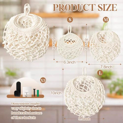 Honeydak 3 Hanging Baskets, Cream, Open Mesh Teardrop - color: Cream, style: Open Mesh Teardrop
