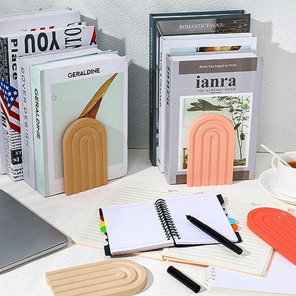 Harloon 4 Pcs Boho Arch Bookends Rainbow Wooden Book Ends, Warm Color - color: Cute Color