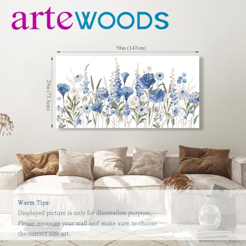 Elegant Blue White Flowers Wall Art Botanical Canvas Prints, 29"x58" - color: Blue White Botanical Flowers, size: 58"L x 29"W