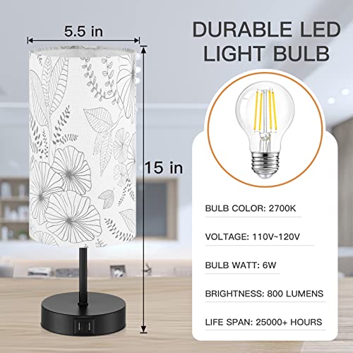 CINSARY Touch Control Bedside Lamp with 2 USB Ports, 3-Way Dimmable Table lamp for Bedroom, Nightstand Lamp with Round Flower Fabric Shade for Living Room Home Office (E26 LED Bulb Included) - color: White-15“ H