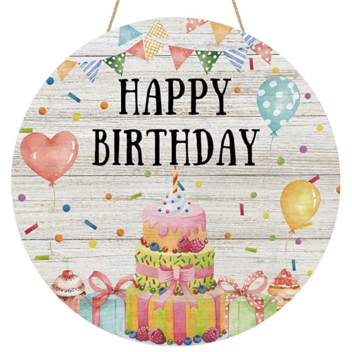 Happy Birthday Door Sign Wood Door Hanger for Outdoor Outside Porch Farmhouse Wooden Indoor Wall Hanging Decoration