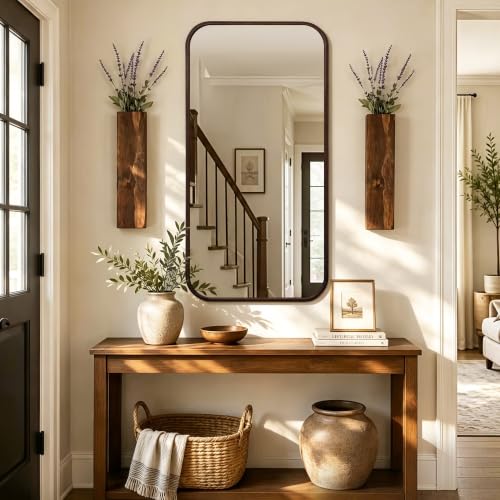 Niccy Rectangular Wall Mirror, 24"x47" Wood Bathroom Mirror, Black Walnut - color: Black Walnut, size: 24"L x 47"W