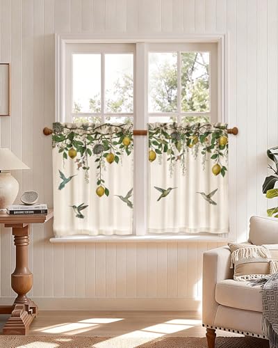 Miss Adola 30 Inch Length Kitchen Tier Curtains, Farmhouse Lemon - color: Farmhouse Lemon, size: 28"W x 30"L (Pack of 2)