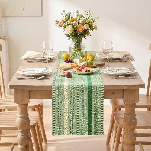 Artoid Mode Emerald Farmhouse Stripe Braided Table Runner 12x72 Inch - color: Emerald, size: 12" x 72", Table Runner