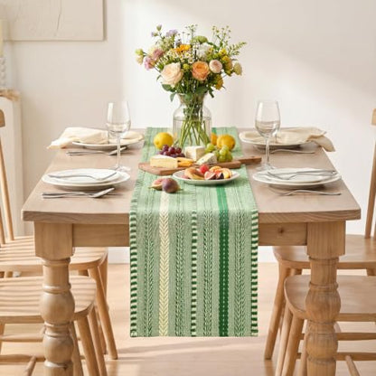Artoid Mode Emerald Farmhouse Stripe Braided Table Runner 12x72 Inch - color: Emerald, size: 12" x 72", Table Runner