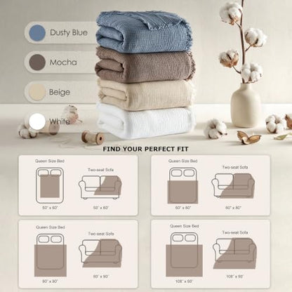 WDCOZY Muslin Blanket 100% Cotton Blankets King Size 4-Layer Breathable Lightweight Soft for Couch Boho Farmhouse Linen Tassels Ruffle Gauze Blankets 108x90 Inches Sage Green - color: Sage Green, size: King (108"x90")