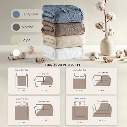 WDCOZY Muslin Blanket 100% Cotton Blankets Oversized King 4-Layer Breathable Lightweight Soft for Couch Boho Farmhouse Linen Tassels Ruffle Gauze Blankets 102x120 Inches Sage Green - color: Sage Green, size: Oversized King (102"x120")