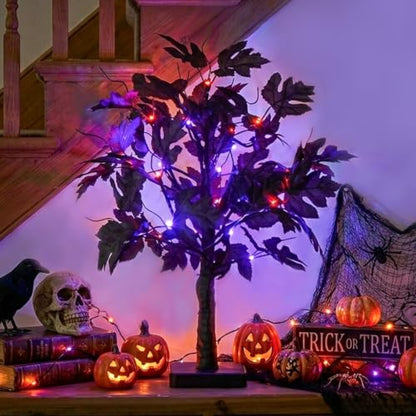 PEIDUO Halloween Tree Lights with Black Leaves Halloween Decorations - color: Black