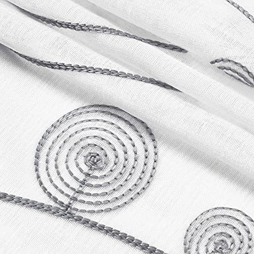 HOMEIDEAS Grey and White Sheer Curtains 52 X 63 Inches Length 2 Panels Embroidered Wave Line with Spiral Pattern Pocket Faux Linen Semi Sheer Voile Window Curtains/Drapes for Bedroom Living Room - color: Grey and White, size: 52"W x 63"L (Pack of 2)