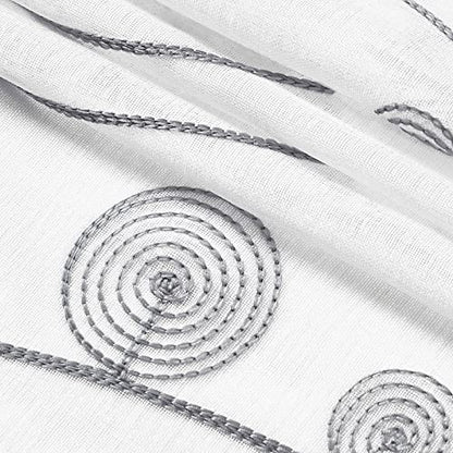 HOMEIDEAS Grey and White Sheer Curtains 52 X 63 Inches Length 2 Panels Embroidered Wave Line with Spiral Pattern Pocket Faux Linen Semi Sheer Voile Window Curtains/Drapes for Bedroom Living Room - color: Grey and White, size: 52"W x 63"L (Pack of 2)