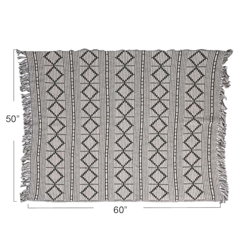 Bloomingville Soft Recycled Cotton Blend Throw with Diamond Pattern, Green and Beige - color: Green