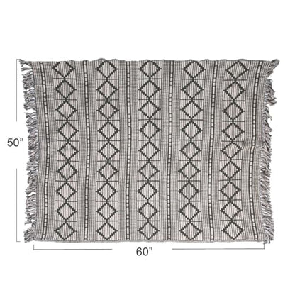 Bloomingville Soft Recycled Cotton Blend Throw with Diamond Pattern, Green and Beige - color: Green