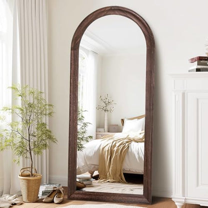 71x32 Solid Wood Arched Full Length Mirror, Elegant Brown Finish - color: Brown-ar Frame, size: 71"L x 32"W