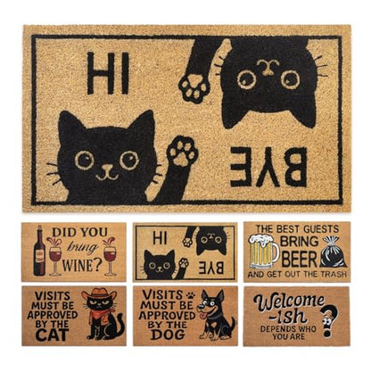 Funny Coir Door Mats Outside and Inside, Hi Bye Cat, 17 x 30 in - color: Hi Bye Cat