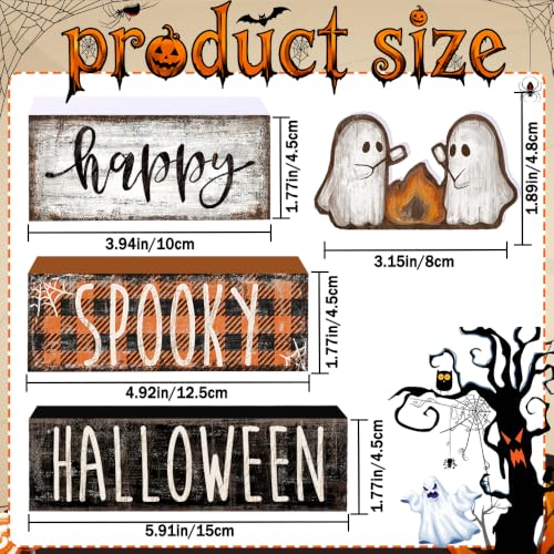4Pcs Halloween Table Decoration Happy Halloween Wooden Ghost Sign - style: Campfire Ghost