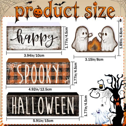4Pcs Halloween Table Decoration Happy Halloween Wooden Ghost Sign - style: Campfire Ghost