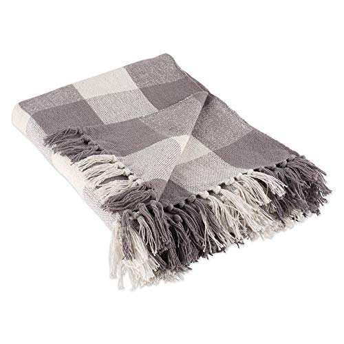 DII Buffalo Check Collection Rustic Farmhouse Throw Blanket with Tassles, 50x60, Gray/White - color: Gray/White, size: 50x60"