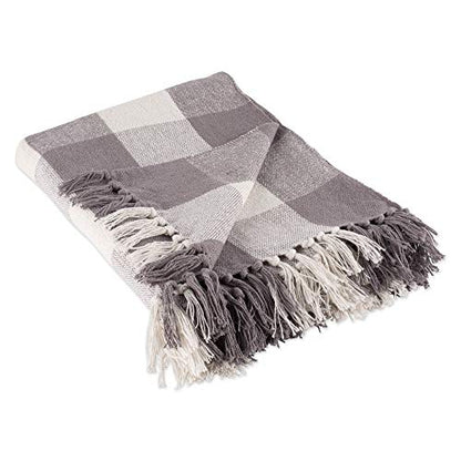 DII Buffalo Check Collection Rustic Farmhouse Throw Blanket with Tassles, 50x60, Gray/White - color: Gray/White, size: 50x60"