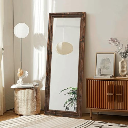58x22in Full Length Mirror, 3-Tier Stepped Solid Wood Frame, Brown - color: Brown, size: 58"L x 22"W