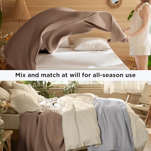 Bedsure Lightweight 100% Cotton Waffle Blanket, Throw XL, Coffee Brown - color: Coffee Brown, size: Throw Xl (50" X 70")