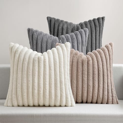 MIULEE Faux Fur Plush Decorative Throw Pillow Covers 20x20, Grey Taupe - color: Grey Taupe, size: 20" x 20" (Pack of 4)