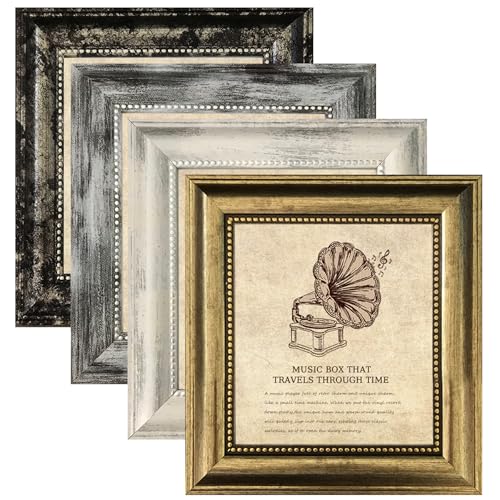 5x5 Picture Frames Set of 4- Rustic Retro Photo Frame with Real Glass Wall Mount and Tabletop Display Family Friends Wedding Gift - color: ps-Mix Color-4pcs, size: 5x5in