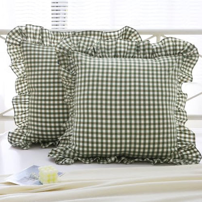 Mywinlle Sage Green Gingham Plaid Ruffle Throw Pillow Covers 18"x18" - color: Green Plaid, size: 18" x 18" (Pack of 2)