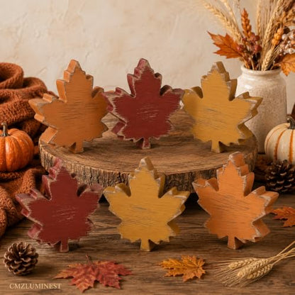 Wooden Leaves Fall Decor, 6pcs Fall Decorations for Home - style: Fall