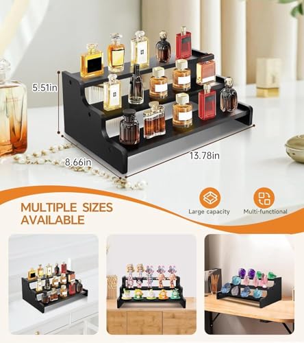 Wooden Cologne Organizer for Men, Perfume Organizer Stand, Cologne Stand with Anti-Slip Washers, Wooden Display Risers Stand for Dessert, Cupcake, Display Shelf Riser Stand for Decoration Makeup Black, 3-tier-13.8in - color: Black, size: 3-Tier-13.8
