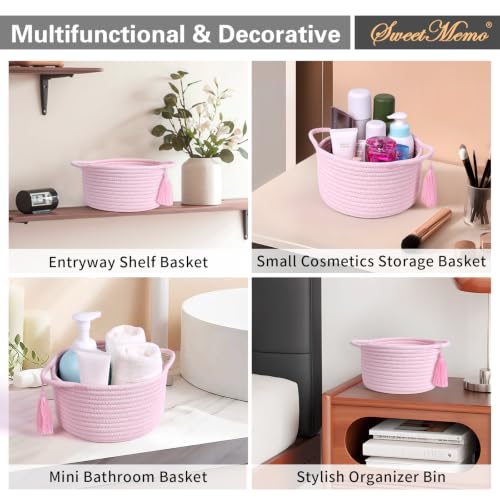 Small Gift Basket Empty to Fill, 2 Pack, Mini Woven Basket, Pink - color: Pastel Pink, size: 2 Pack