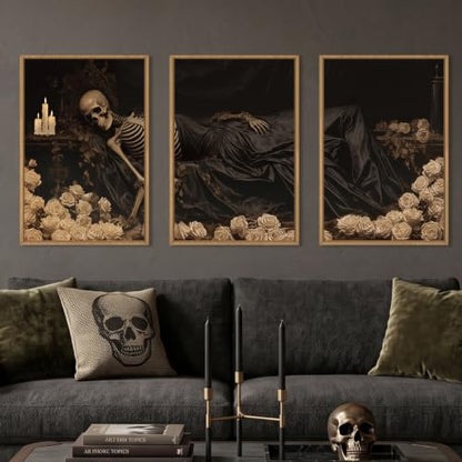 DRACIT Spooky Halloween Dark Gothic Skull Framed Canvas Wall Art-16"x24"x3 - color: Dark Gothic Skull Wall Art, size: 16"L x 24"W
