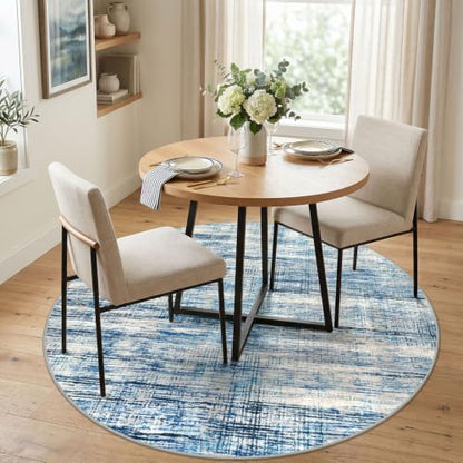 KOZYFLY Abstract Round Washable Rug 5Ft Kitchen Circle Rug Blue Beige - color: Blue Beige, size: 5' (Round)