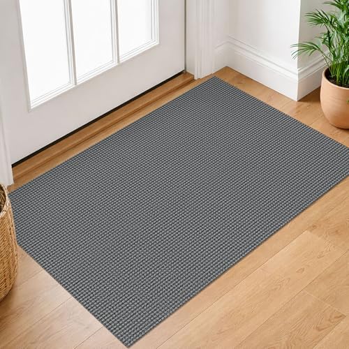 IOHOUZE Small Area Rug 2x3 Washable Woven Rugs for Entryway Non Slip Rubber Backed Front Door Rugs Indoor Doormat Throw Rug Floor Carpet for Entrance Kitchen, Dark Grey - color: Dark Gray, size: 2' x 3' (Rectangular)