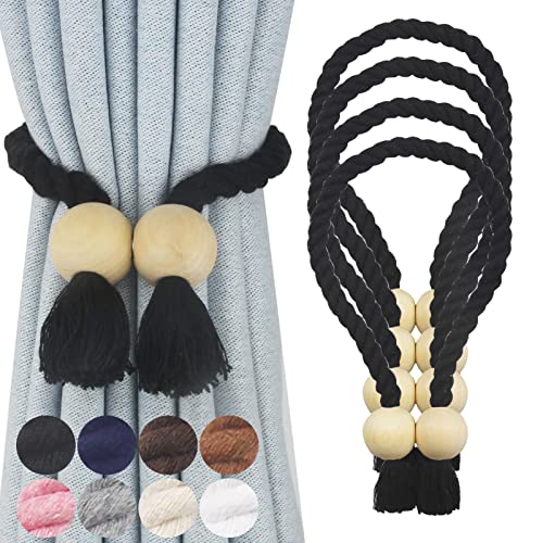 Magnetic Curtain Tiebacks Decorative Tie Back Drapes Holdbacks Nieffeiy - color: Black