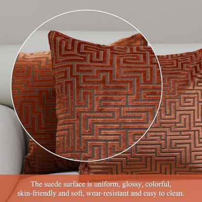HPUK Geometric Cut Velvet Throw Pillow Covers 18x18 Inch, Set of 2 - color: Cut - Orange