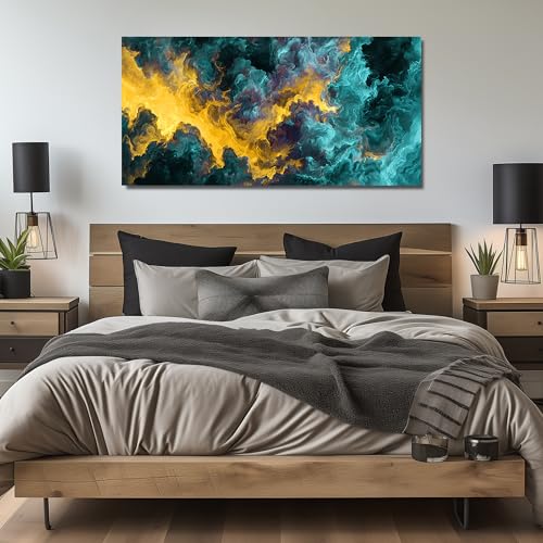 Ouzzlie Blue Wall Art Abstract Art for Living Room - color: yellow, size: 59"L x 29"W