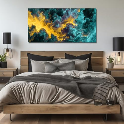 Ouzzlie Blue Wall Art Abstract Art for Living Room - color: yellow, size: 59"L x 29"W