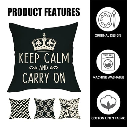 Fahrendom Keep Calm and Carry on Decorative Throw Pillow Covers - color: Geometric