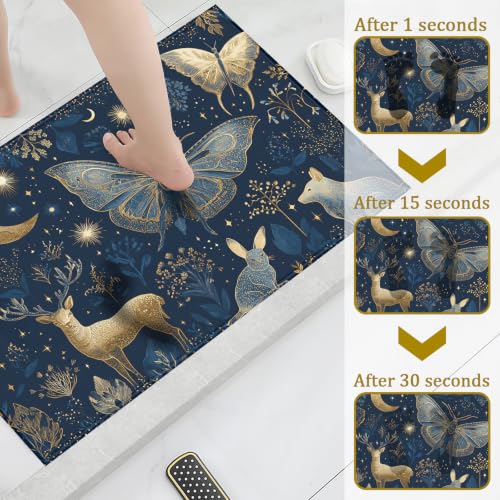 Blue Butterfly Moon Deer Bath Mat Rug, Door Mat Doormat Entrance Non-Slip Bathroom Rugs for Entryway Bathroom Kitchen 17 x 30 Inch - color: Blue Butterfly Moon Deer