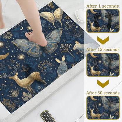 Blue Butterfly Moon Deer Bath Mat Rug, Door Mat Doormat Entrance Non-Slip Bathroom Rugs for Entryway Bathroom Kitchen 17 x 30 Inch - color: Blue Butterfly Moon Deer