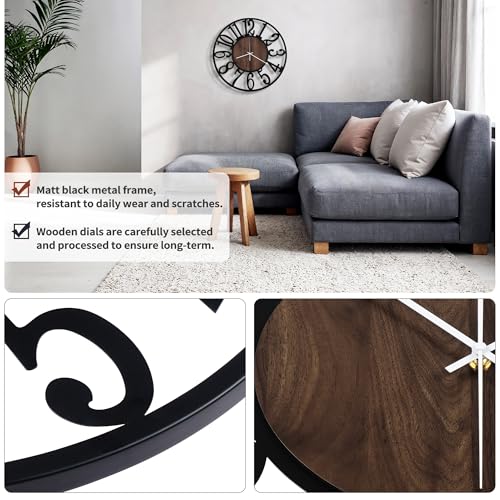 Maxstar 16" Silent Wall Clock – Battery Operated, Rustic Metal & Wood - color: Brown, size: 16 Inch
